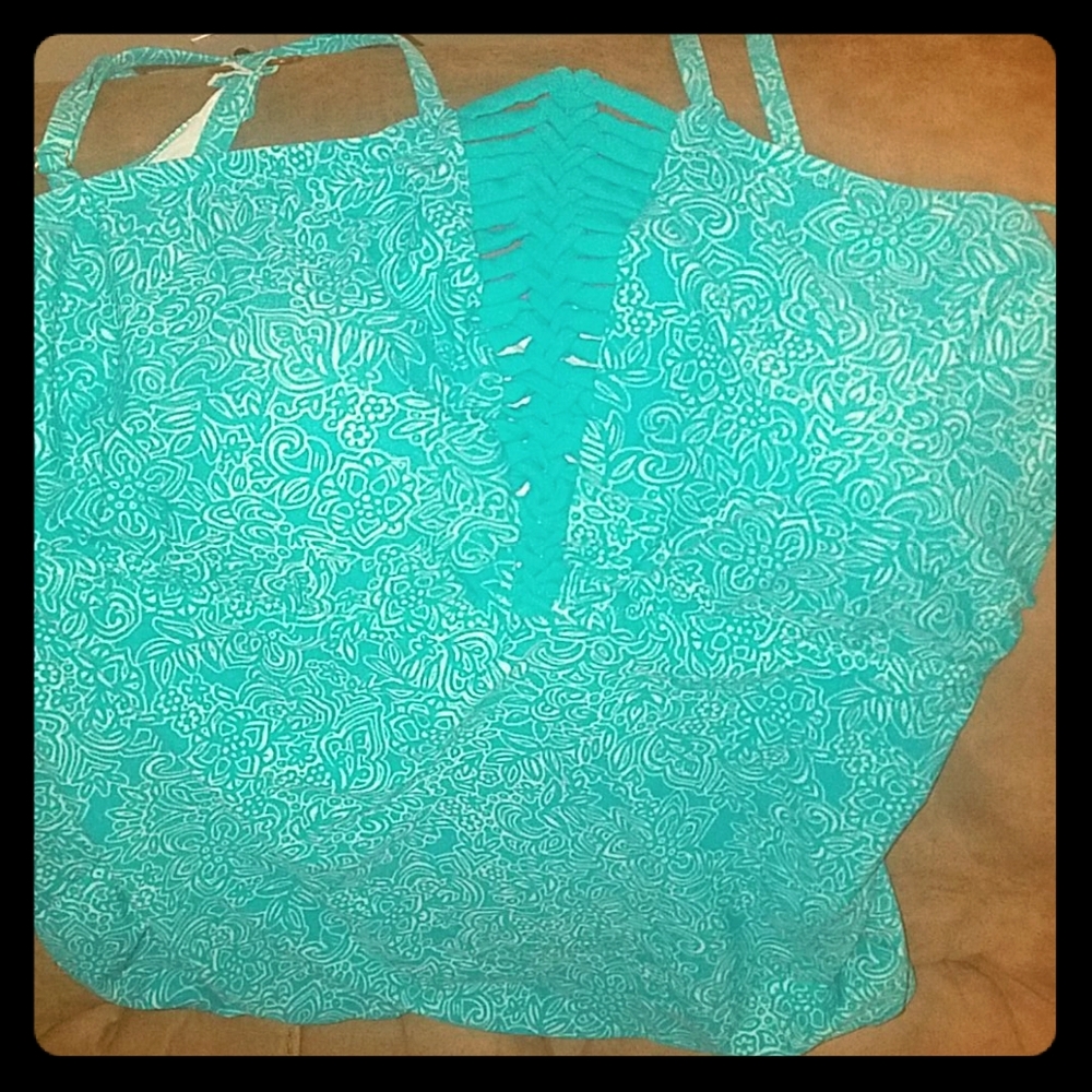 Turquoise Blue Color Swim Tankini With Skirt
